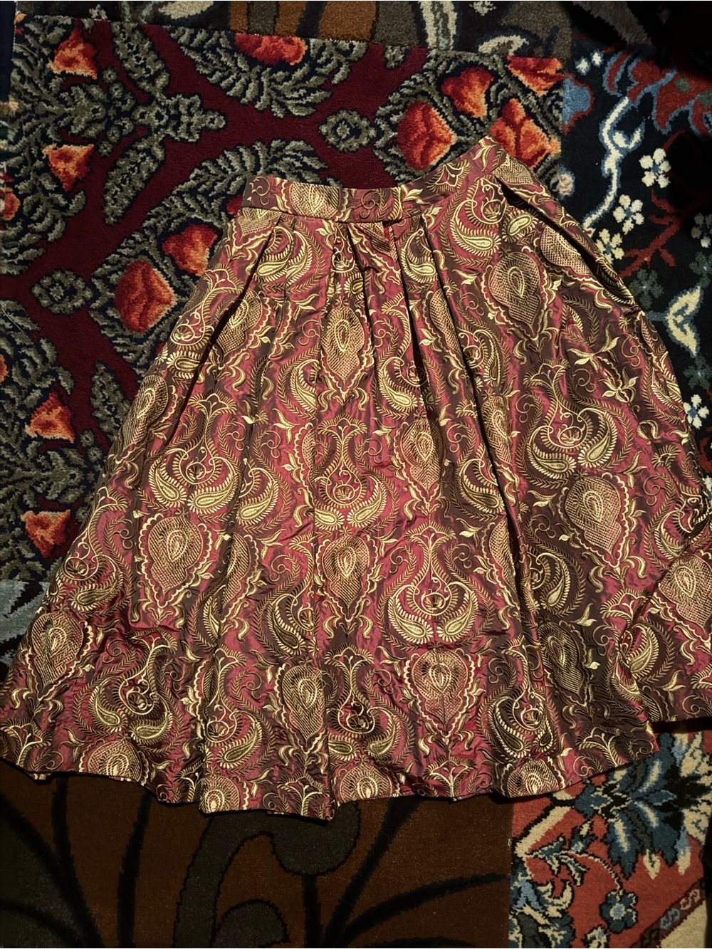 Vintage-Inspired Rust Red and Gold Embroidered Patterned Full Skirt 6